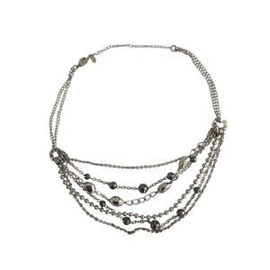 MILOR Stainless Steel Layered Necklace Silver Tone Black Beaded Multi Strand